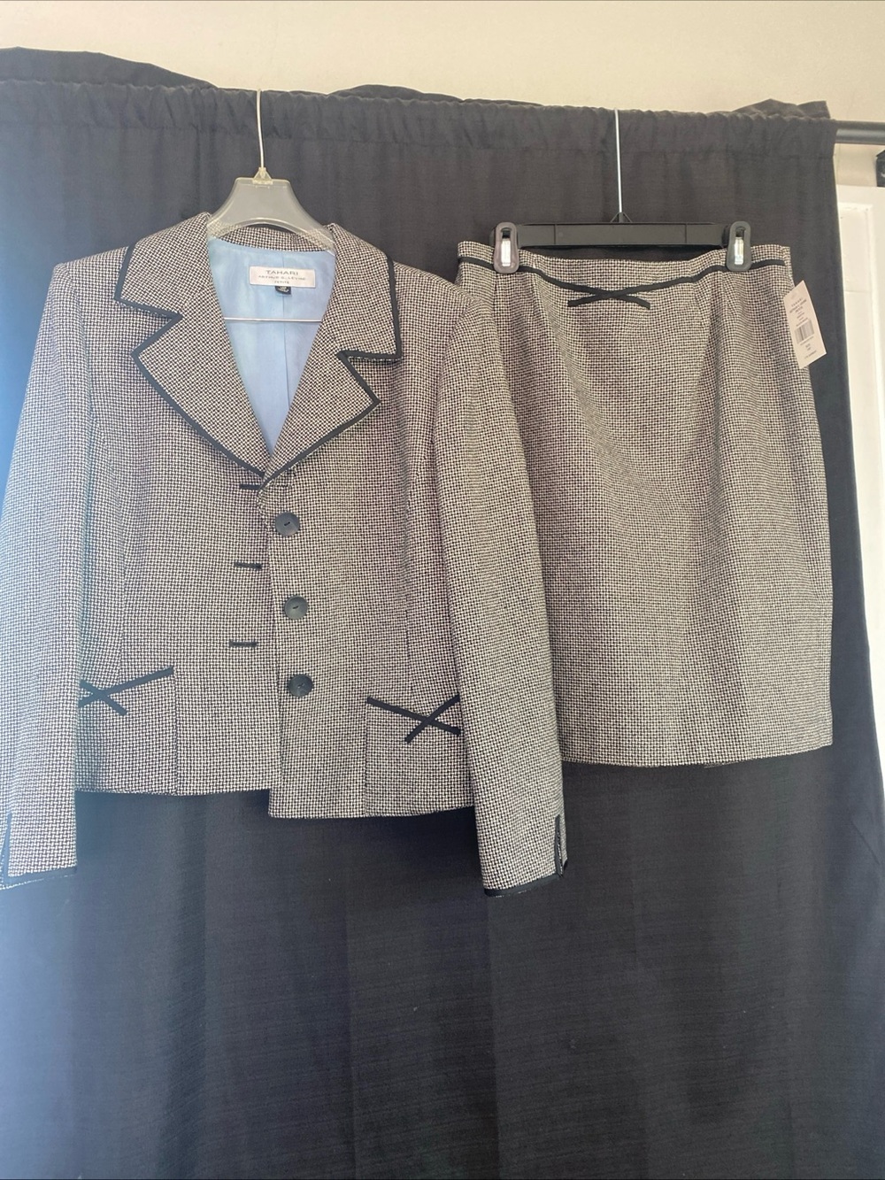 Tahari ASL Black and White Tweed Two-Piece Skirt Set